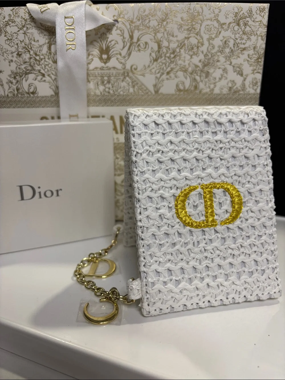Dior White Woven mirror with CD chain
